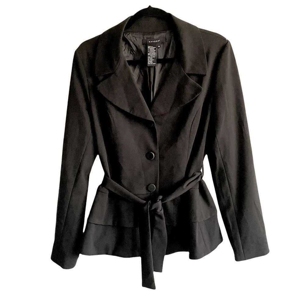 SANDRO Black Blazer Button Front Belted Size M